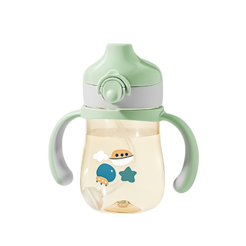 Venta al por mayor de ppsu bebé boca de pato con pajita, Copa de bebida con mango, calibre ancho 330ml, Copa de agua de gran capacidad personalizada