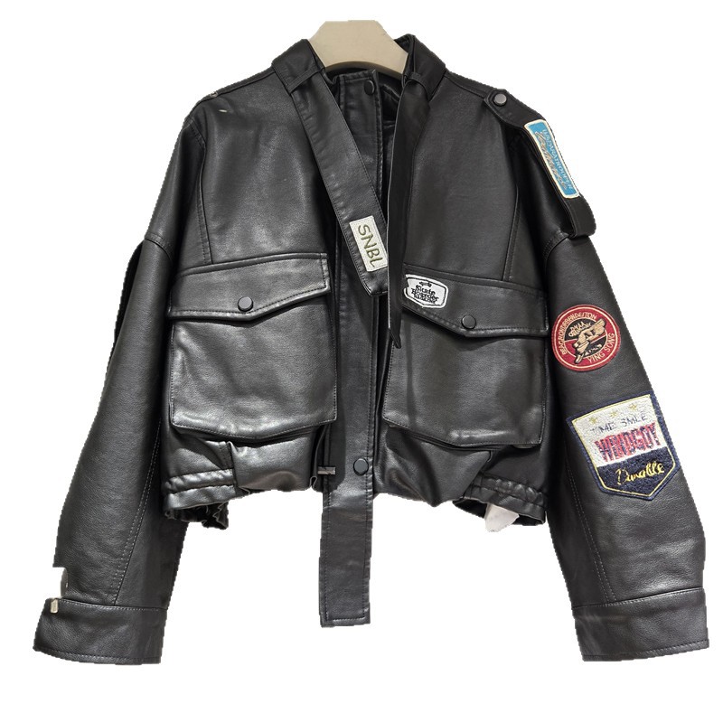 Chaqueta de Cuero Sintético Estilo Motociclista para Mujer con Cierre