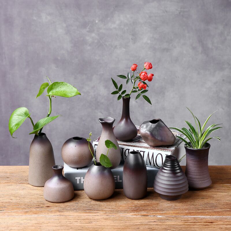 Antique Stoneware Small Vase Living Room Home Desktop Decoration Creative Mini Ceramic Hydroponic Vessel Dry Flower Arrangement