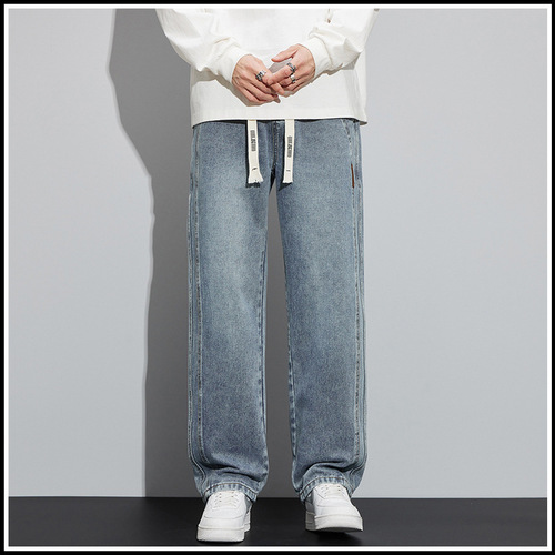 Spring and Autumn Style Loose Straight Leg Jeans 2025 Men's American Street Fashion Brand Wide Leg Casual Long Pants Men's Trend