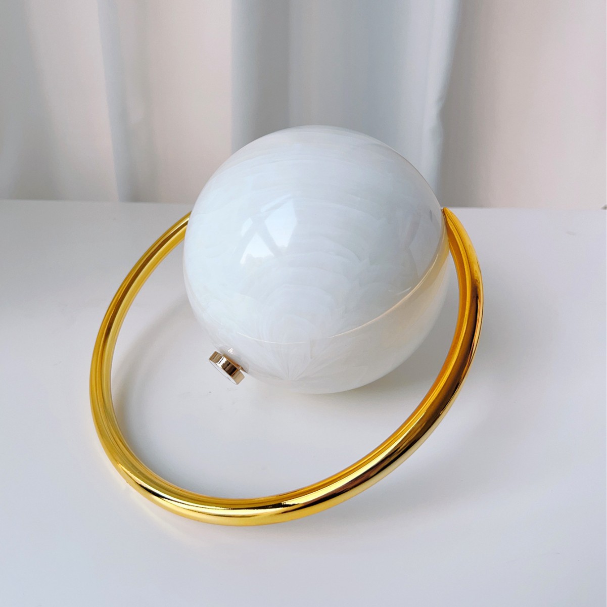 2025 New Spherical Evening Bag Electroplated Handle Luxury Handbag Marble Pattern Minimalist Runway Wholesale Bag - Thumbnail 3