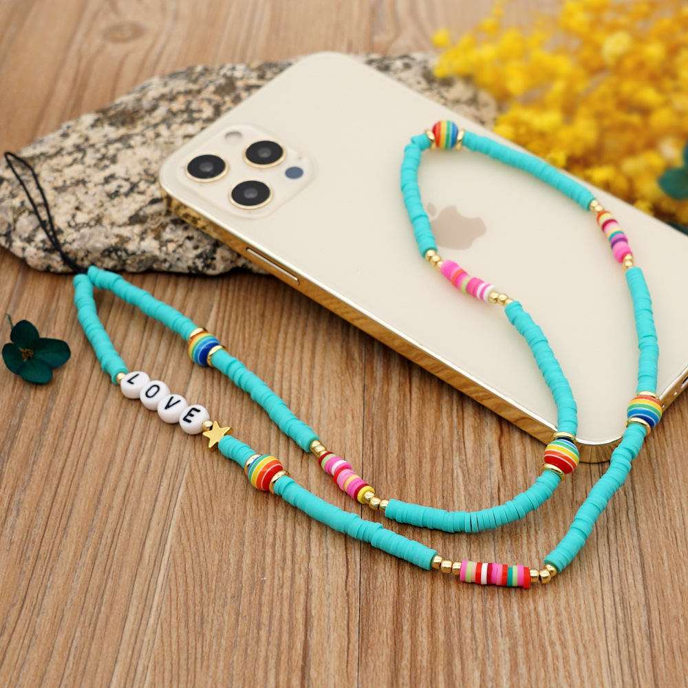 Nihaojewelry Wholesale Accessories Letter Mixed Color Soft Clay Striped Colored Mobile Phone Chain display picture 5