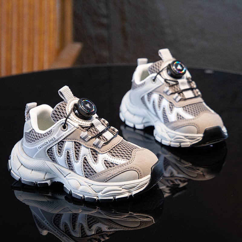 Kids Breathable Mesh Sneakers With Easy Turn Knob, Lightweight Casual Shoes For Boys And Girls, Big Kids Fashion Sports Walking Shoes_voghion.com