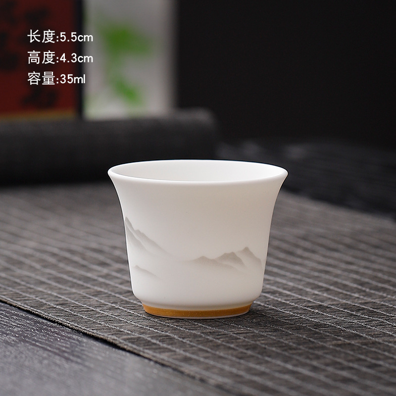 つや消しクリーム白羊脂玉カンフー茶器単品ホバー三才蓋碗遠山小茶杯家庭用ティーポット|undefined