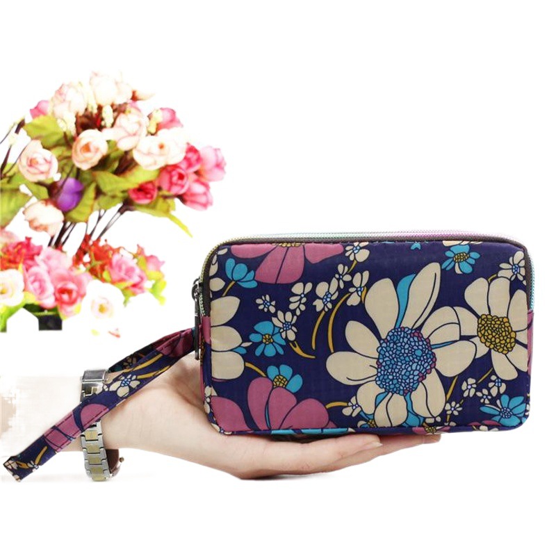 Monedero de las mujeres embrague de tela larga cremallera de tres capas billetera de las mujeres bolsa de teléfono móvil de gran capacidad