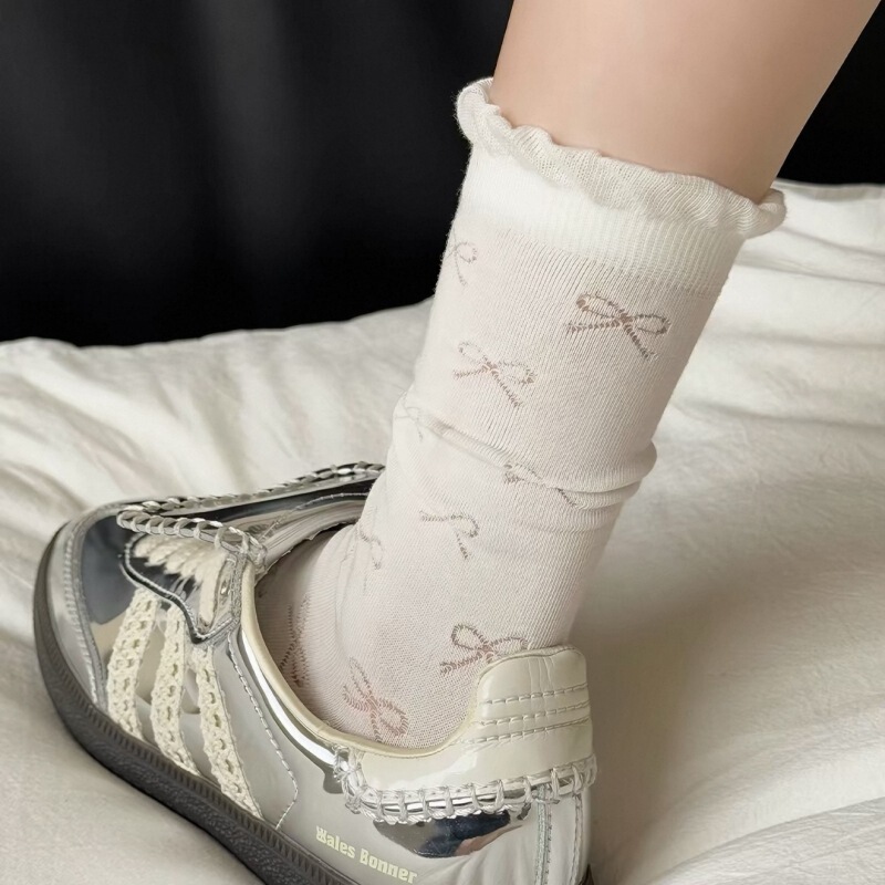 White Bow Socks for Women, Mid-Calf Socks, Summer Thin Style, Miu-Style Ballet Style Slouch Socks, Pure Cotton Breathable Long Socks White Bow Socks for Women, Mid-Calf Socks, Summer Thin Style, Miu-Style Ballet Style Slouch Socks, Pure Cotton Breathable Long Socks