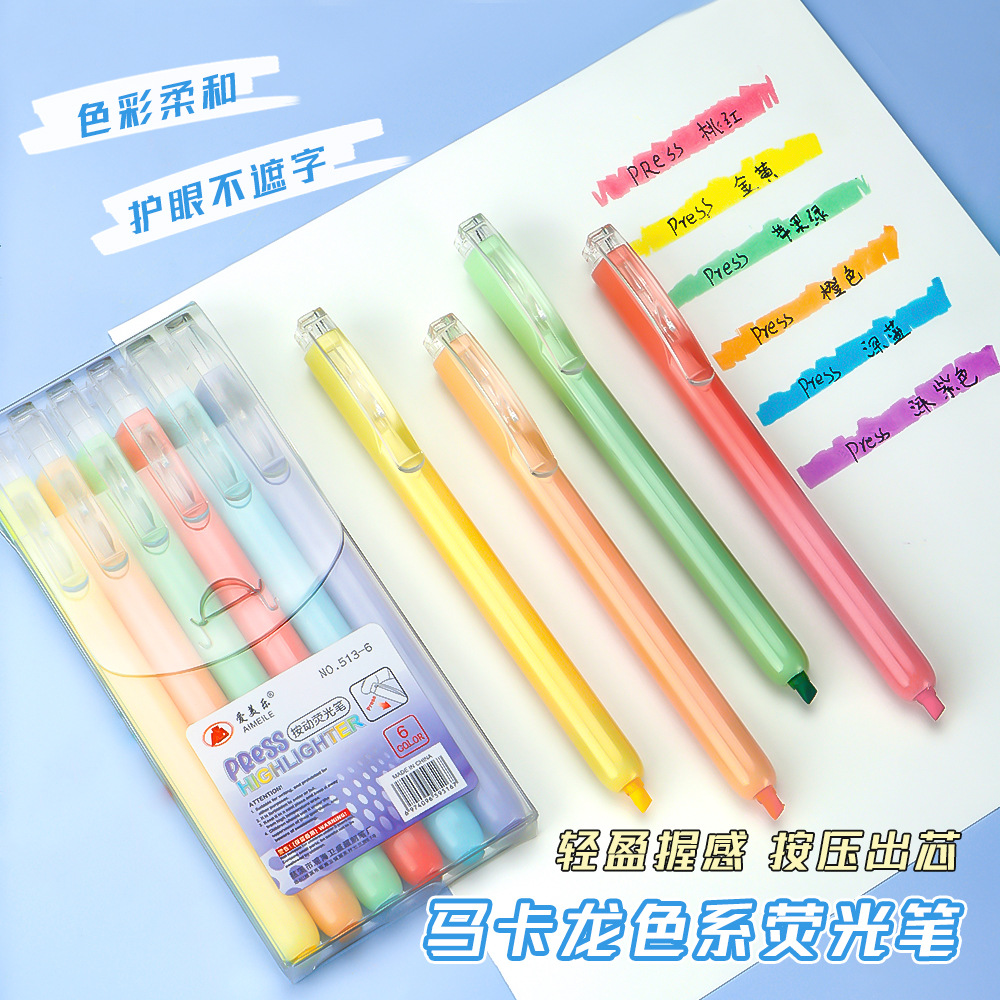 Presione el marcador de color de dibujos animados macaron mano cuenta dibujo cepillo resaltador de secado rápido Traje resaltador líquido recto