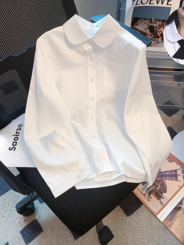 白色jk制服长袖衬衫女 学院风小个子春秋新款内搭外穿衬衣女上衣|undefined