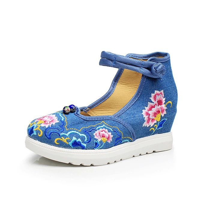 Клоизонная двойная шар floral вышивка Мэри Джейн туфли наankle strap - красный/синий/черный/бежевый