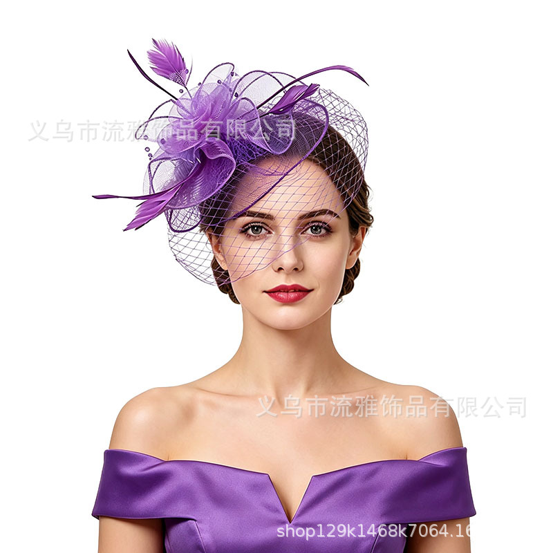 Amazon mesh veil top hat headpiece, veil, feather mesh hat, hair accessory, Halloween performance, horse racing club top hat