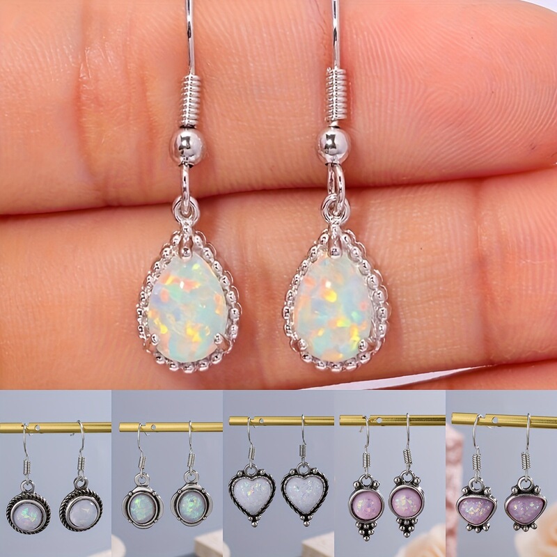 Wish Aliexpress Opal Opal Earrings European and American Fashion Artificial Opal Trendy Women's Ear Jewelry Retro Earrings