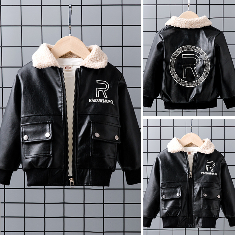 Boys' Fleece-Lined Thickened Leather Jacket Children's Autumn and Winter PU Leather Jacket Motorcycle Handsome Coat Children's Clothing Boys' Fleece-Lined Thickened Leather Jacket Children's Autumn and Winter PU Leather Jacket Motorcycle Handsome Coat Children's Clothing