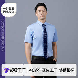 短袖衬衫男夏季款企业职业装半袖衬衣蓝色工作服透气抗皱男式衬衫