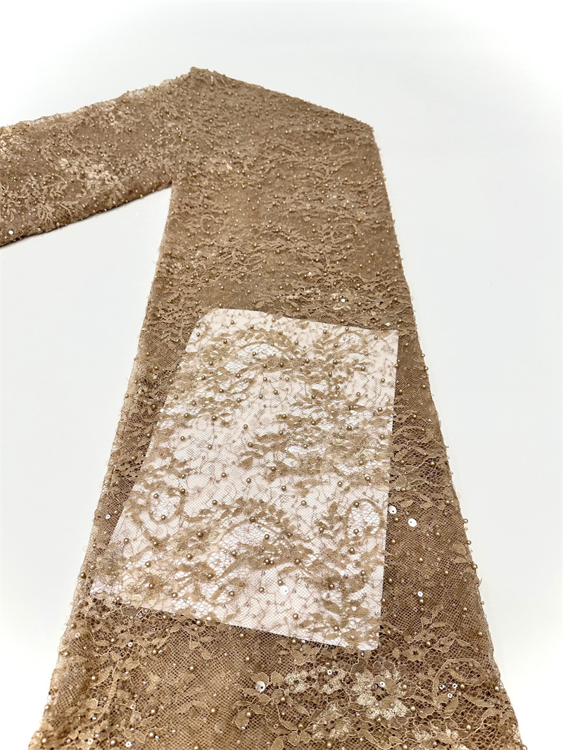 Tejido de bordado de encaje, tejido de bordado de cuentas, pequeño vestido de boda fresco, vestido de moda, tela