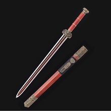 龙泉君魄刀剑传统宝剑铜装新款如意剑花纹钢双槽发红镇宅剑未开刃