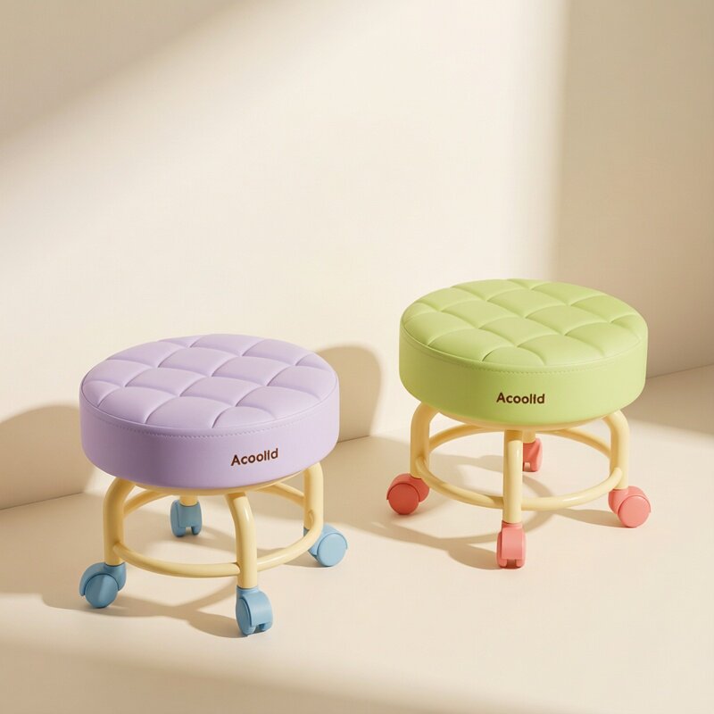 Children's Swivel Stool with Wheels, Low Stool for Home Use, Roller Skating Small Bench, Living Room Toddler Chair, Dormitory Round Stool