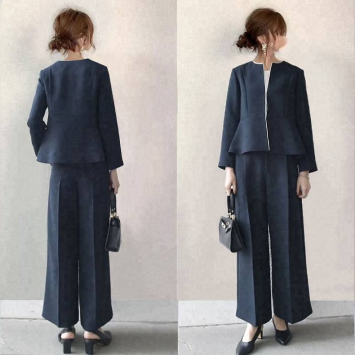 2026 Spring New Japanese Style Round Neck Blazer Loose Trousers Navy Blue Two-Piece Set 2026 Spring New Japanese Style Round Neck Blazer Loose Trousers Navy Blue Two-Piece Set