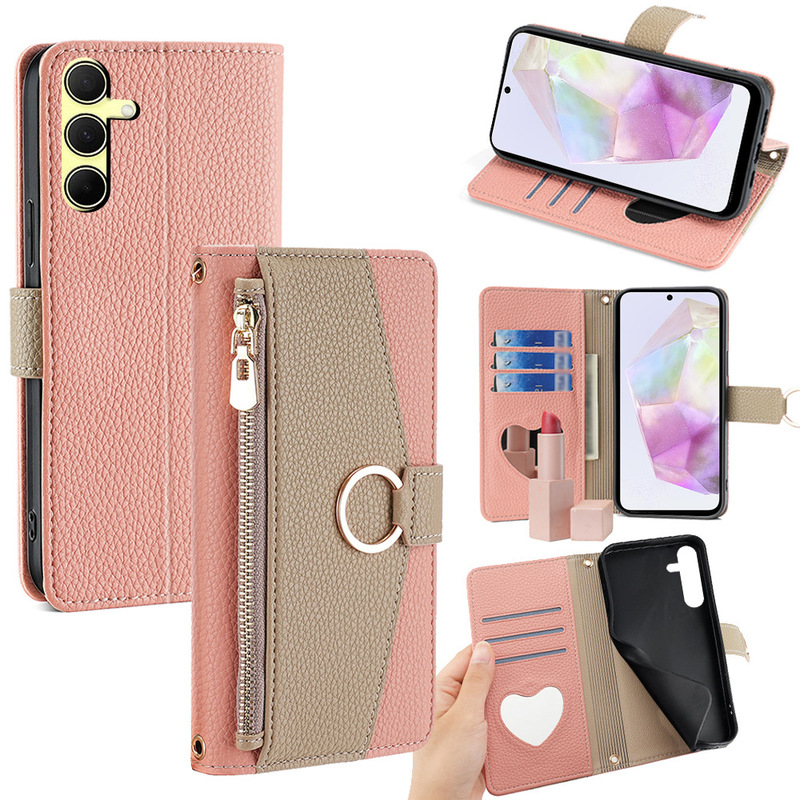 Suitable for Samsung A37 Flip Phone Case, Samsung A07 Heart Mirror, A36 Flip Anti-Drop Full Cover Case, A55