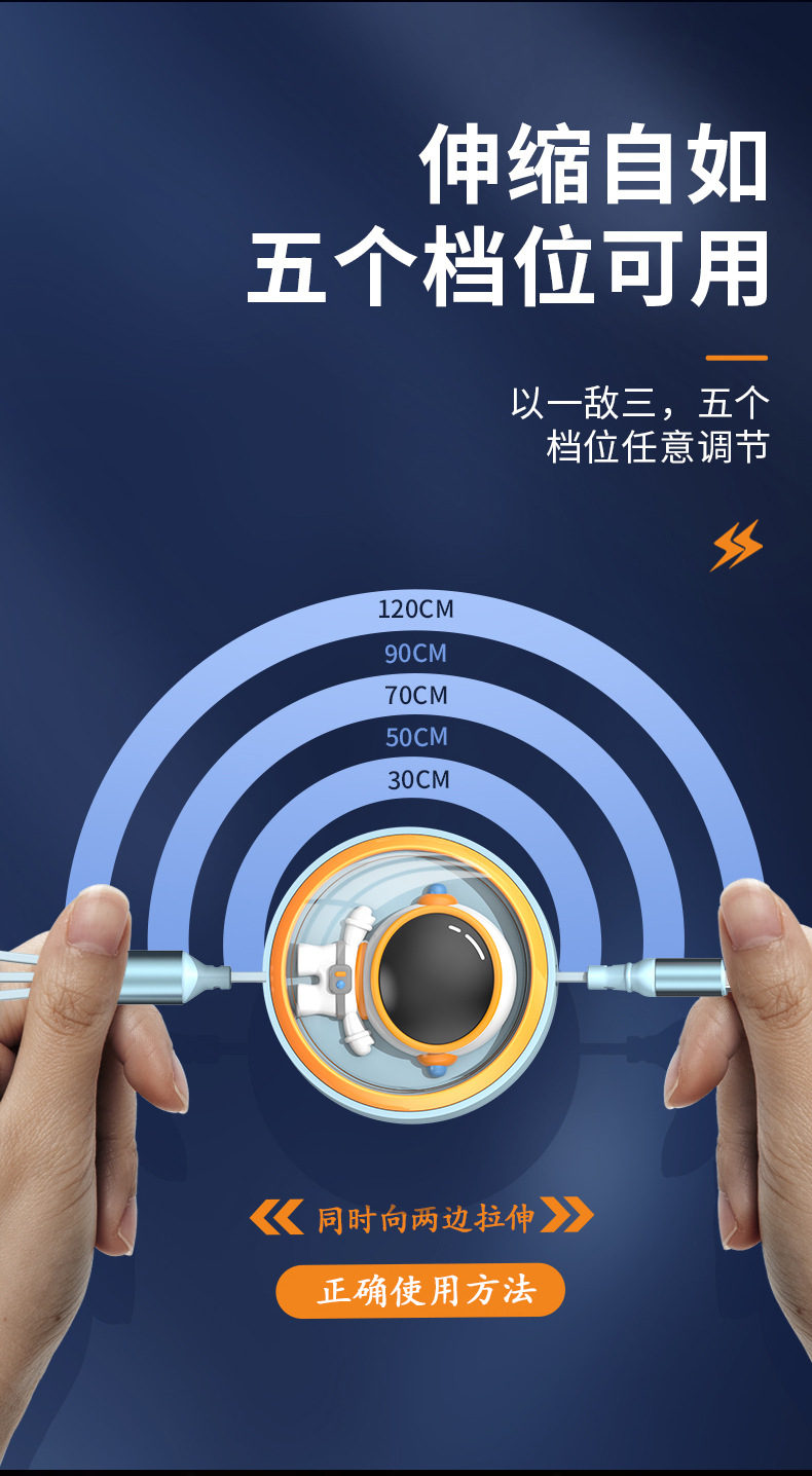 6A ausziehbares Superschnellladekabel, eins bis drei 100W Schnellladung, kompatibel mit Huawei Android Apple, dreiteiliges kombiniertes Ladekabel, Geschenkset