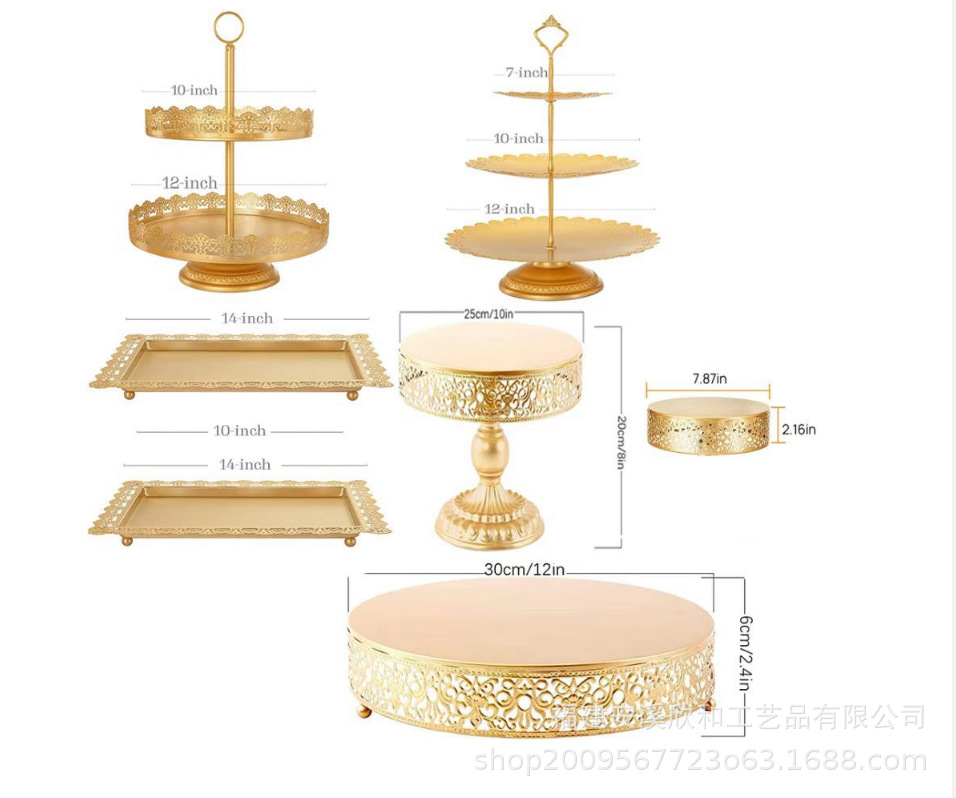 Estante de pastel europeo de hierro forjado conjunto de decoración de boda postres tienda de bocadillos estante de baile prop bandeja de pastel