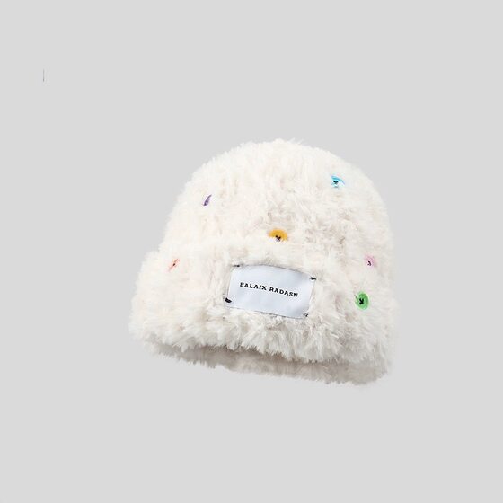Hat Women's Pile Wool Hat Plush Autumn and Winter Thickened All-match Cold Hat Big Head Warmth Warm Face Small Knitted