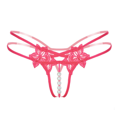 Xianyi sexy lingerie women's sexy and hot hollow pearl massage bow see-through thong suit K2