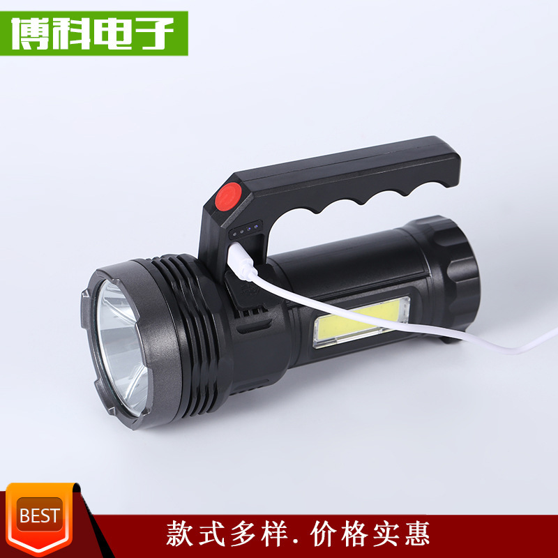 Linterna recargable de largo alcance con luz lateral, para camping y emergencias