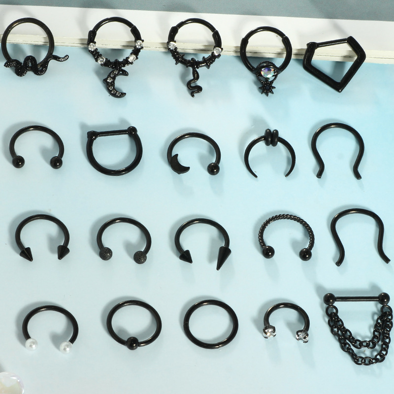 20PCS Stainless Steel Nose Ring Ball Horseshoe Piercing Jewelry Set - Mixed Styles Gold Tone detail image 8