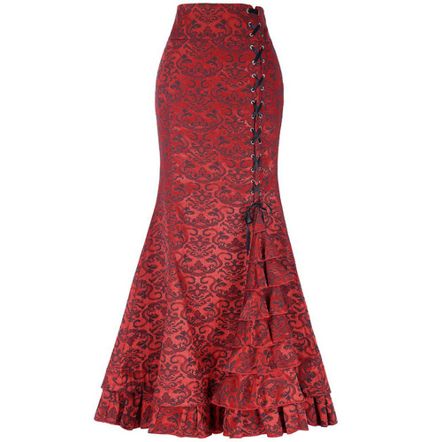 Gothic Dark Style Half-Skirted Floral Print Long Dress for Girls, Subculture Bandage Bustier Fish Tail Skirt