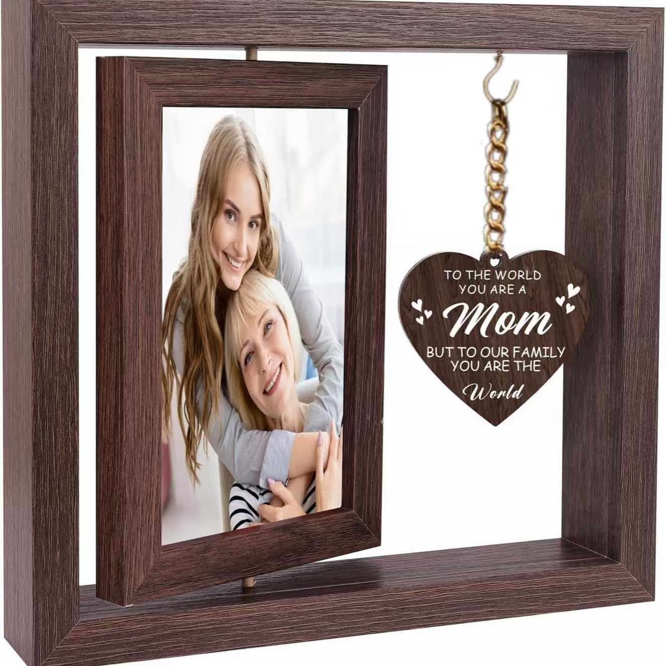 Venta caliente transfronteriza marco de fotos conmemorativo giratorio de 360 grados, marco de fotos de madera de regalo festivo del día de la madre