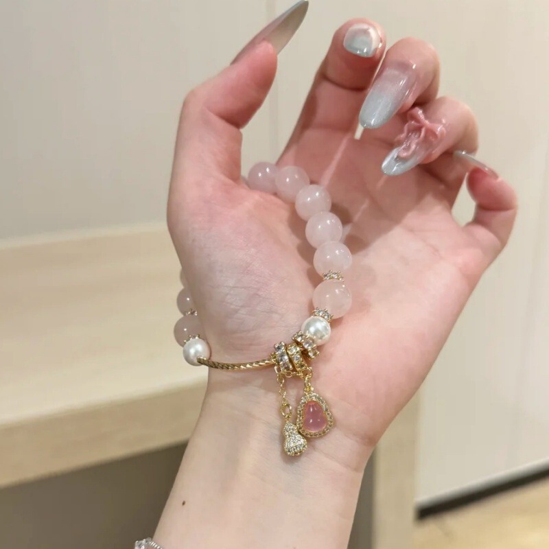 天然ピンククリスタルブレスレット女性の金箔夏ライト高級ニッチハイエンドブレスレット Douyin 人気の卸売|undefined
