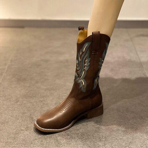 Western Cowboy Boots for Women  Spring/Summer New Arrival Embroidered Knight Boots Instagram Trendy Martin Boots Chelsea Boots Long-Boot Style