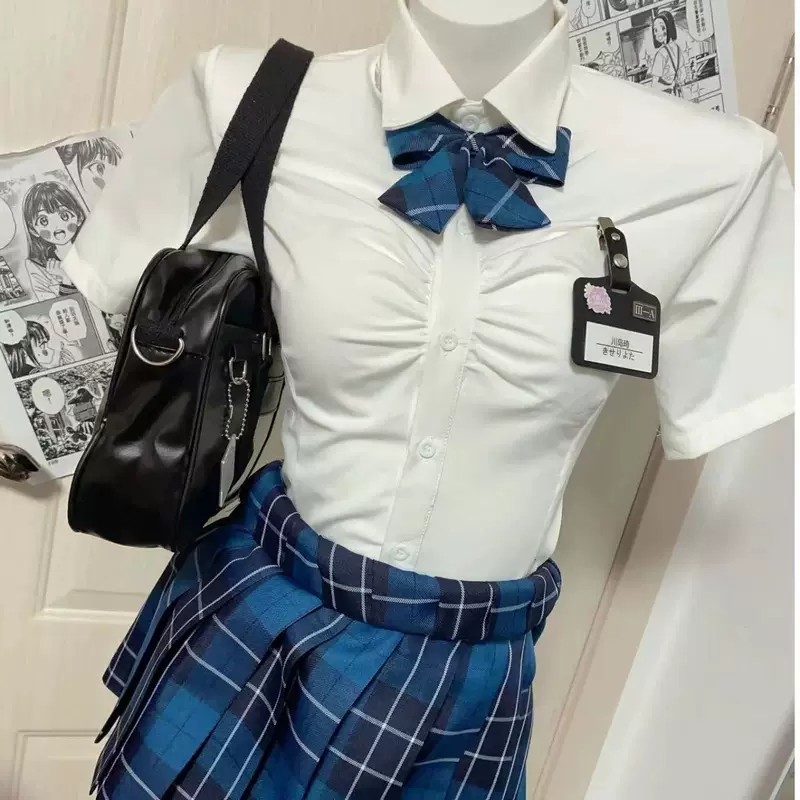 Student pleated skirt, plaid shirt, set, plus size