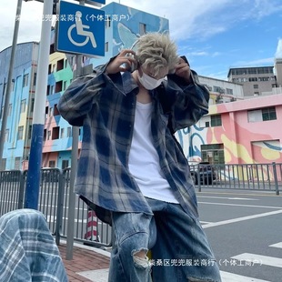 Spring American Style Old-fashioned Plaid Long-sleeved Shirt Men's oversize Casual Trendy All-match Couple's Jacket