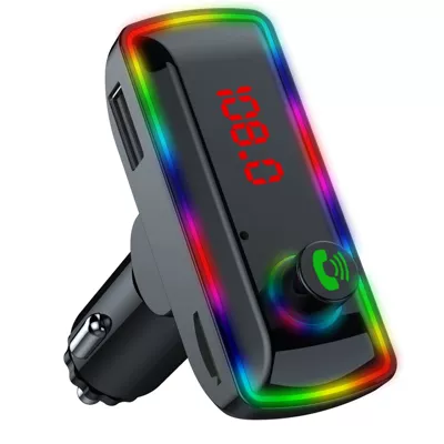 New F12 car Bluetooth MP3 Player FM transmitter color light ring dual USB card car Bluetooth receiver (FM Modulyator)
