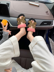 大量 蘇茵茵 超級二舅~真皮魔術貼休閒厚底H拖鞋女涼拖外穿夏