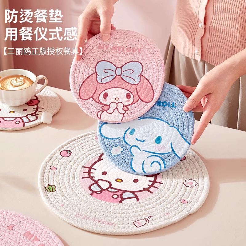 산리오 단열 플레이스매트, 가정용 컵받침, 특수 내열 접시 매트, 인스 스타일 테이블 매트, 고온 방지, 화상 방지 냄비 매트 M