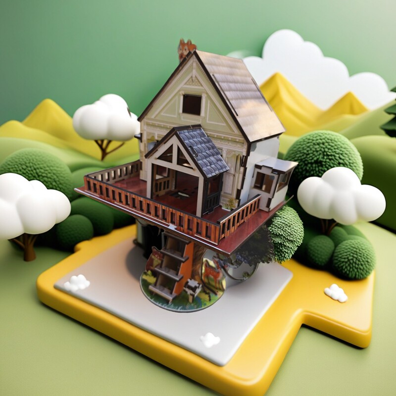Cross-Border Wooden DIY Cabin Model 3D Stereo Puzzle Hand-Assembled Bookend Forest Tree House Custom Bookend