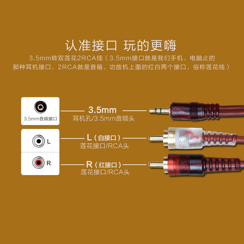 3.5mmオーディオケーブル、1対2 RCAデュアルジャック（オス-オス）、コンピュータースピーカー接続ケーブル（有線）|undefined