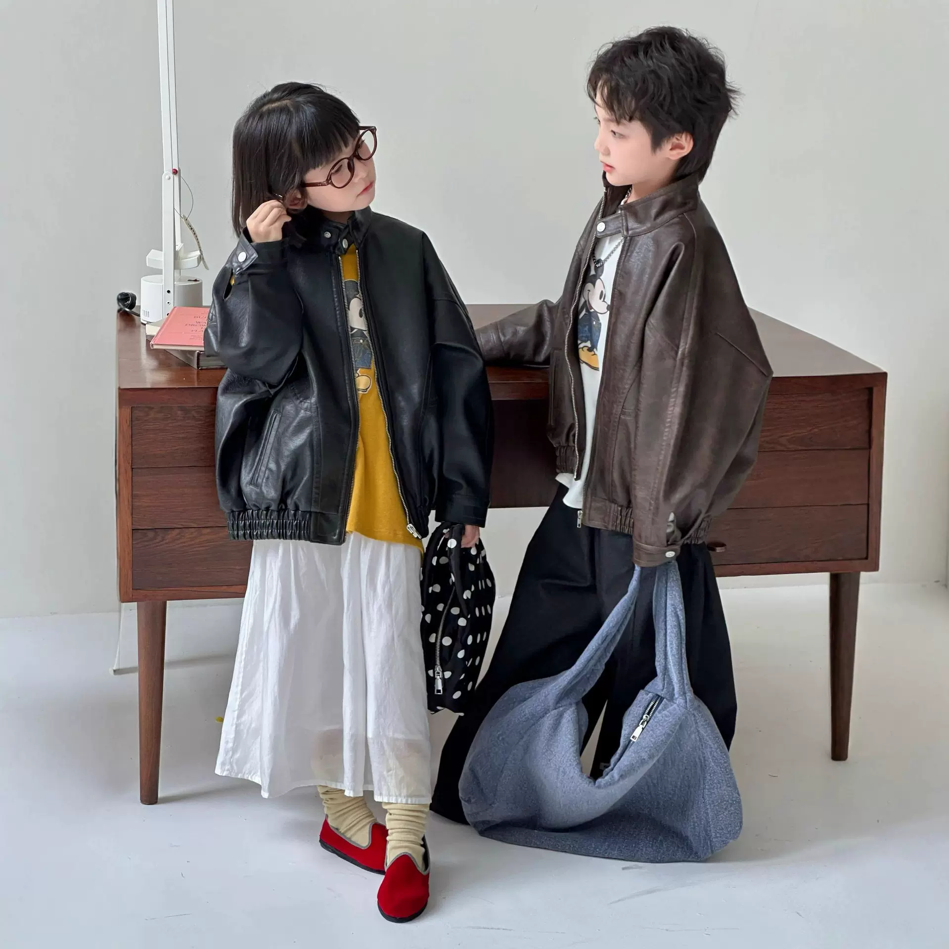2025秋季新款韩版儿童皮衣外套男女童痞帅港风机车服潮酷夹克洋气