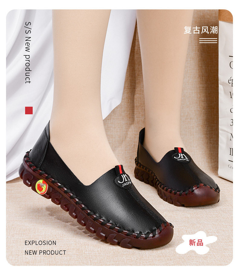 Giày lười nữ đế bằng mềm êm chân, giày cho mẹ da microfiber mũi tròn — 2202 Màu Đỏ, 2202 kaki, 2202 màu đen, Màu trắng 2202 chi tiết 2