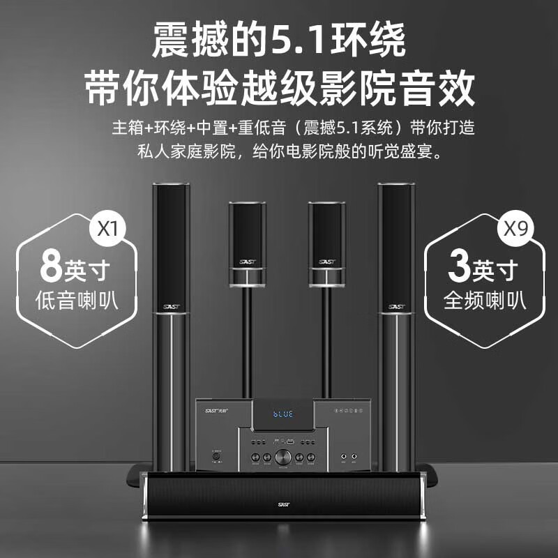 先科（SAST）5.1家庭影院客厅环绕音响套装家用电视K歌重低音组合|undefined