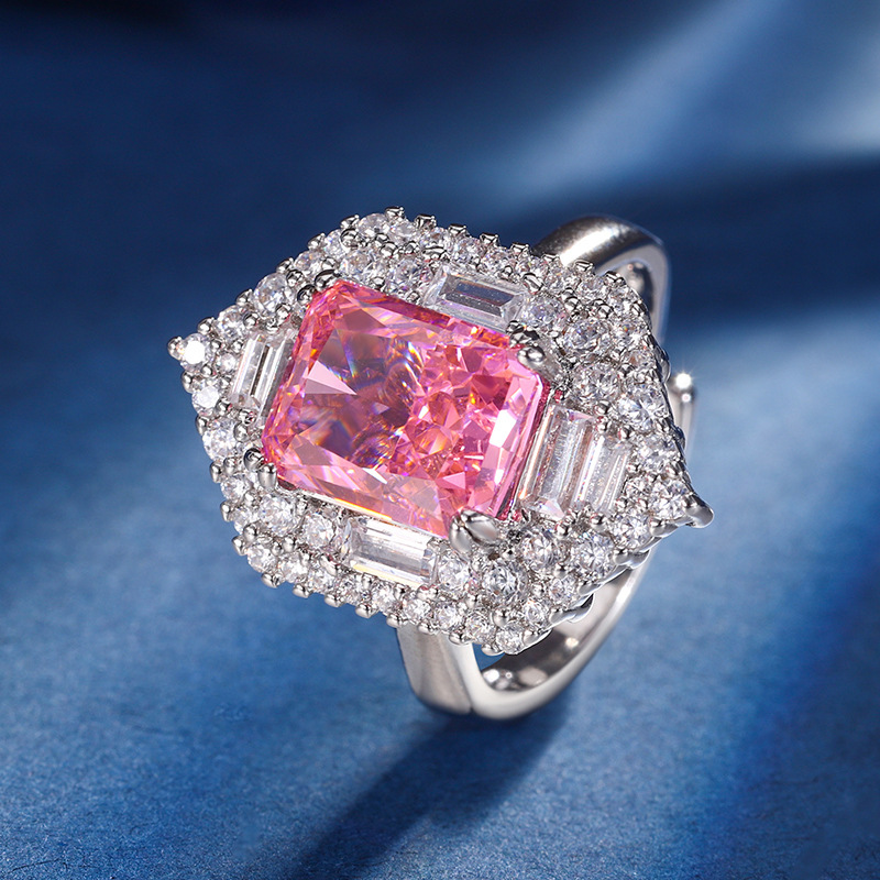 Otoño e invierno nuevo Zhuang Sheng joyería traje alto carbono diamante hielo flor corte cobre incrustaciones profundo Rosa diamante traje principal piedra 8*10