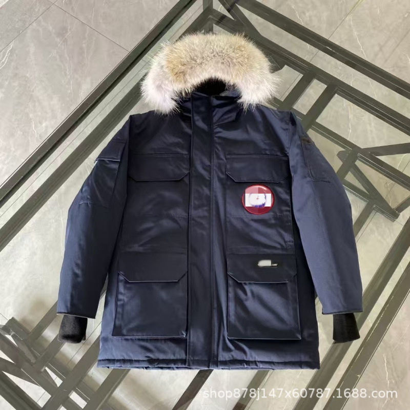 Goose down Parka with Wolf Fur Collar, Unisex Couple's Mid-Length Parka Coat, Classic Fashion Outerwear Goose down Parka with Wolf Fur Collar, Unisex Couple's Mid-Length Parka Coat, Classic Fashion Outerwear