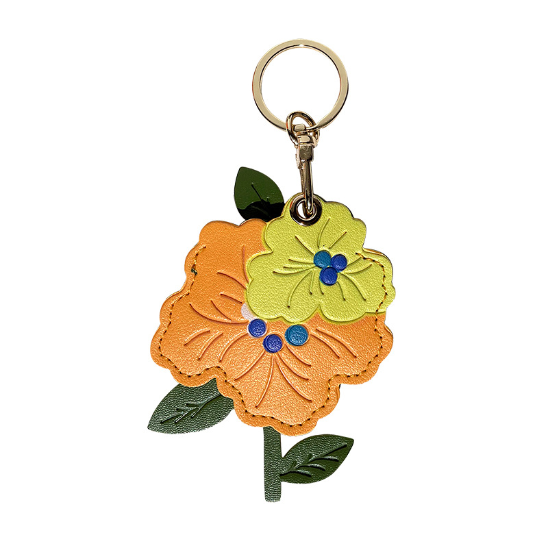 Venta caliente transfronteriza flor de durazno cuero control de acceso funda de tarjeta localizador funda protectora llavero colgante de regalo llavero