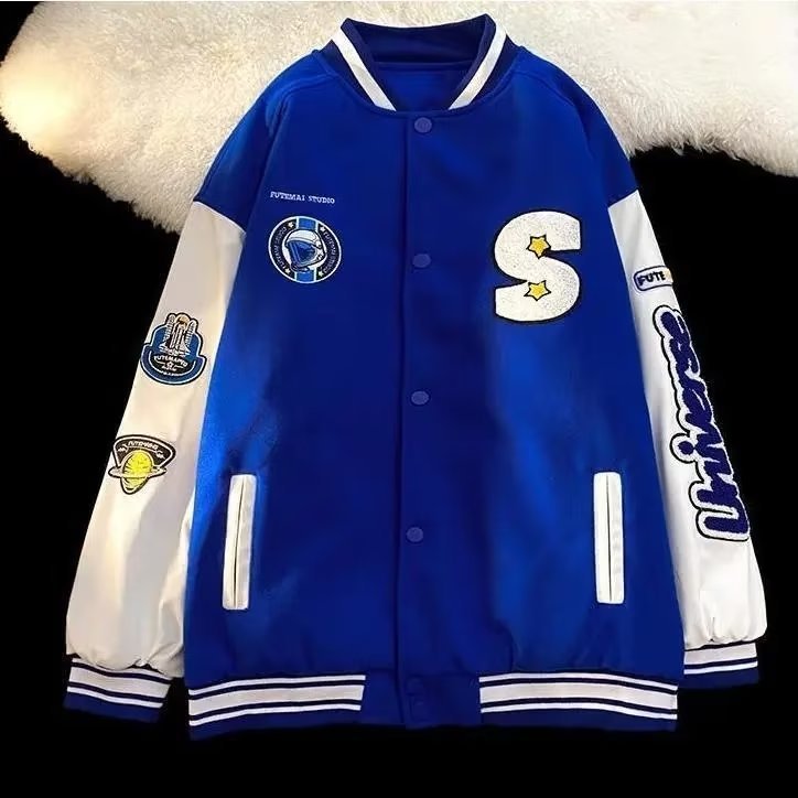 复古拼接款外套 男ins潮牌 宽松嘻哈美式棒球服 2022秋季百搭夹克