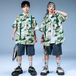 Children's Hip-Hop Fashion Clothes Boys Hole-Breaking Vest suit Children's hiphop Cool Drum Cool Handsome Costsize Male