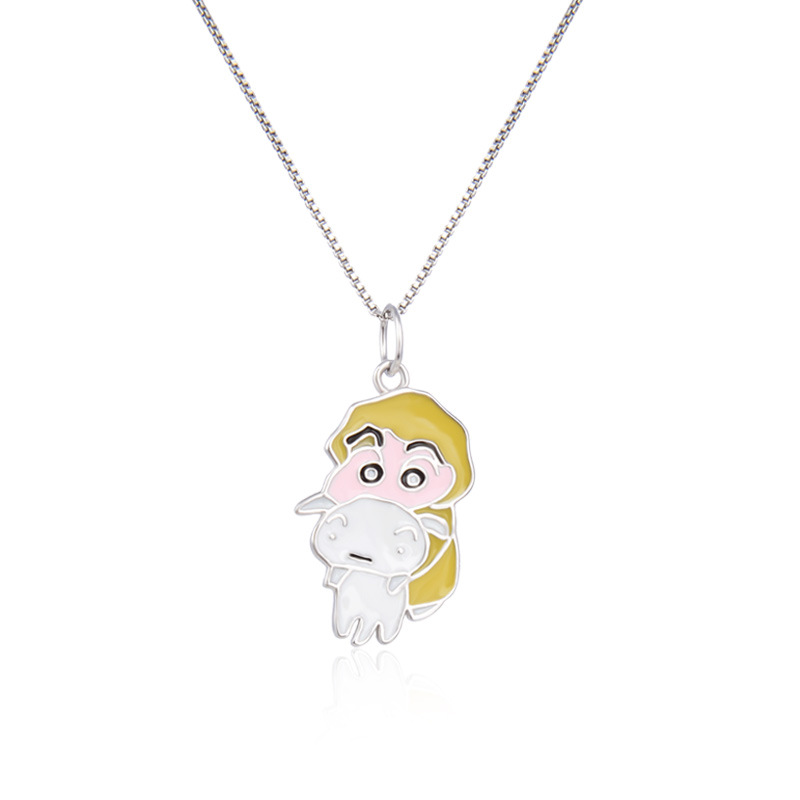 Caricatura animada lindo perro pequeño pijama blanco lápiz pequeño nuevo collar DIY joyas goteando colgante de plata 925