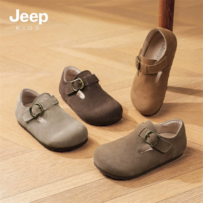 Детские сандалии Jeep Birkenstock для девочек, кэжуал кроссовки, весна 2025, новые, средний и большой размер, детские одноцветные туфли, обувь большого размера для мальчиков из кожи