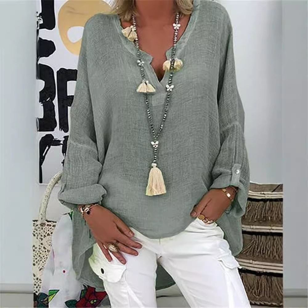 Aliexpress Amazon European and American New Style Solid Color Long-Sleeved Tops